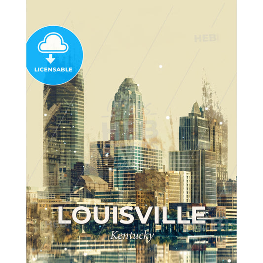 Louisville Kentucky City Skyline Fairytale Poster - A city skyline with many tall buildings - Square format print template