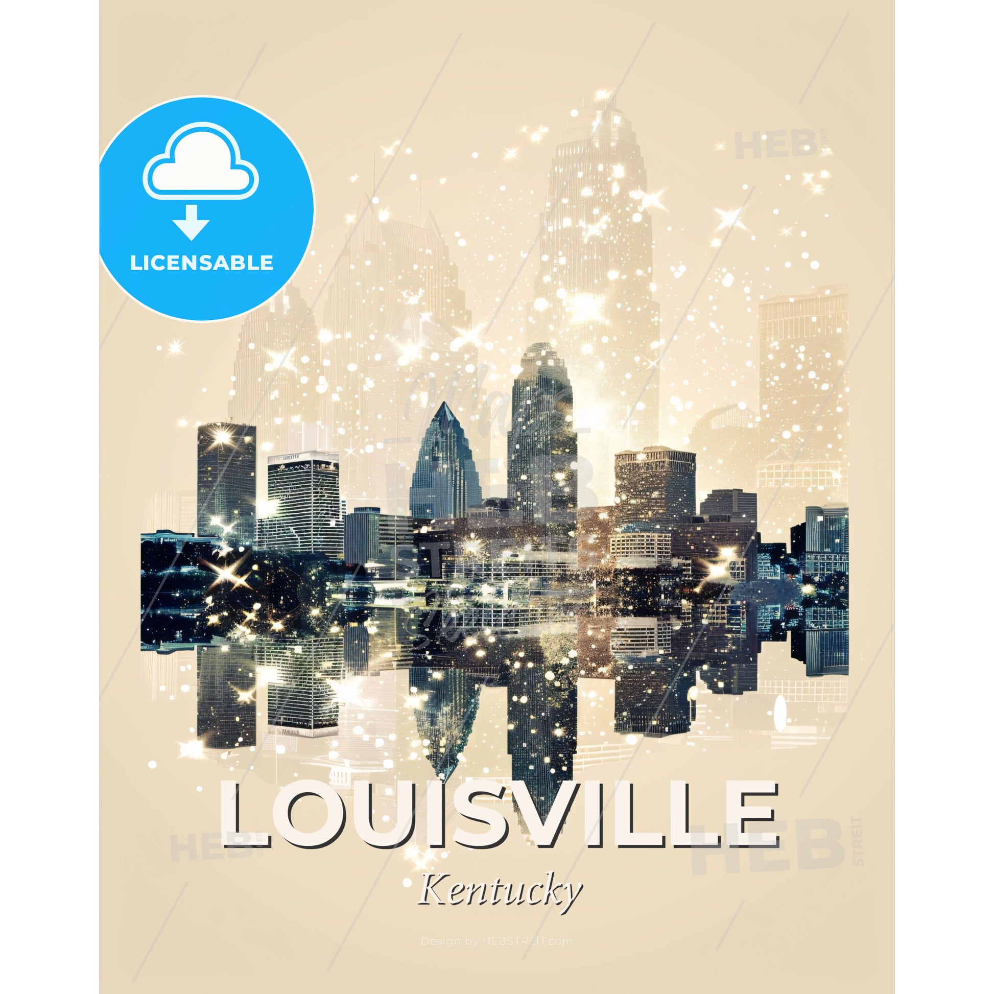 Louisville Skyline Double Exposure Art Poster - A city skyline with lights - Square format print template