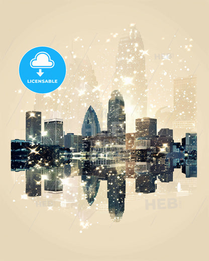 Louisville Skyline Double Exposure Art Poster - A city skyline with lights
