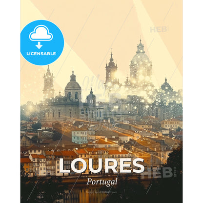 Loures Skyline Cityscape Composite Artwork Poster - A city with many buildings - Square format print template