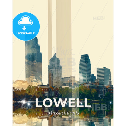Lowell Cityscape Art: Iconography and Modernism - A city skyline with buildings and trees - Square format print template