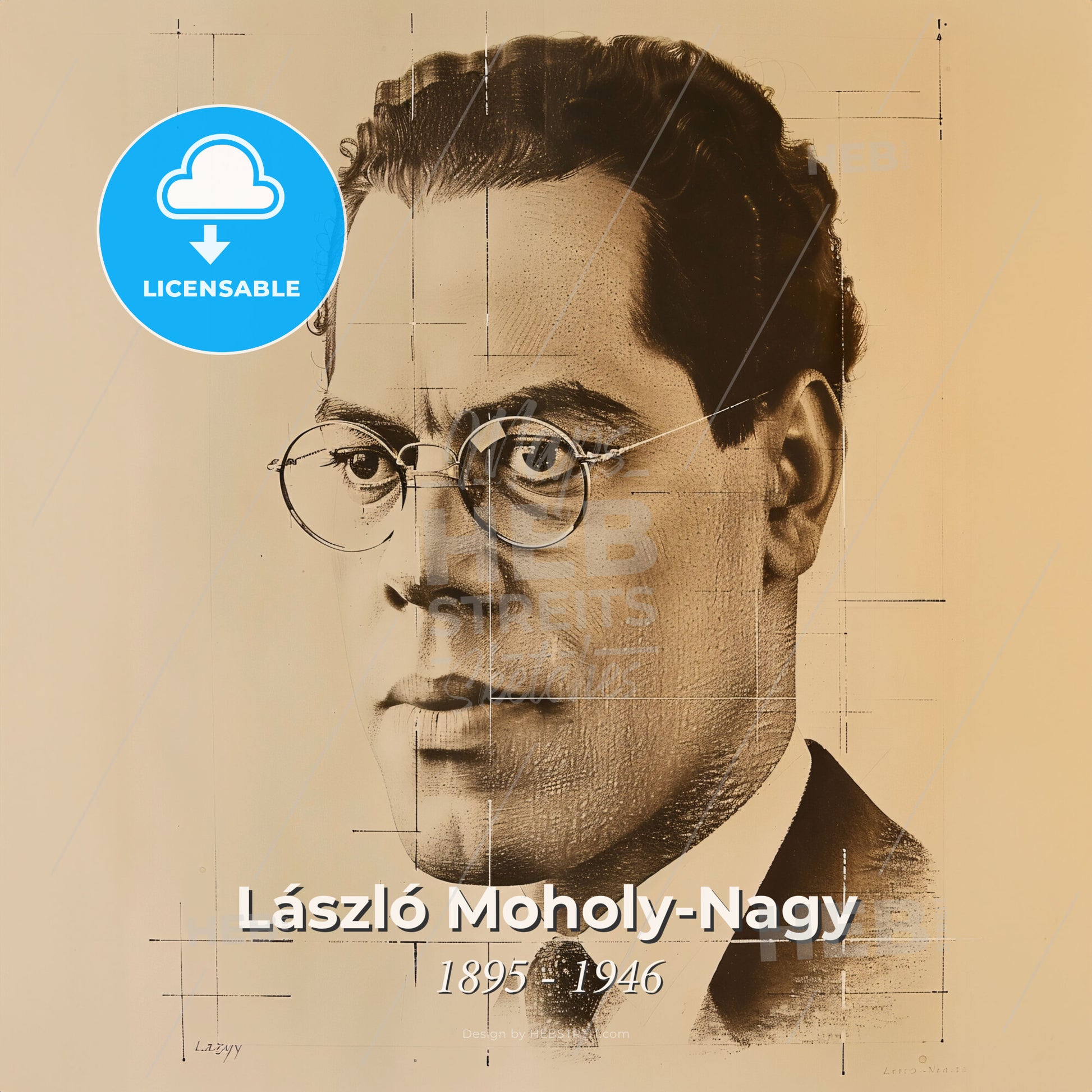 László Moholy-Nagy, 1895 - 1946, Hungarian-German artist - A Man Wearing Glasses And A Suit Print Template