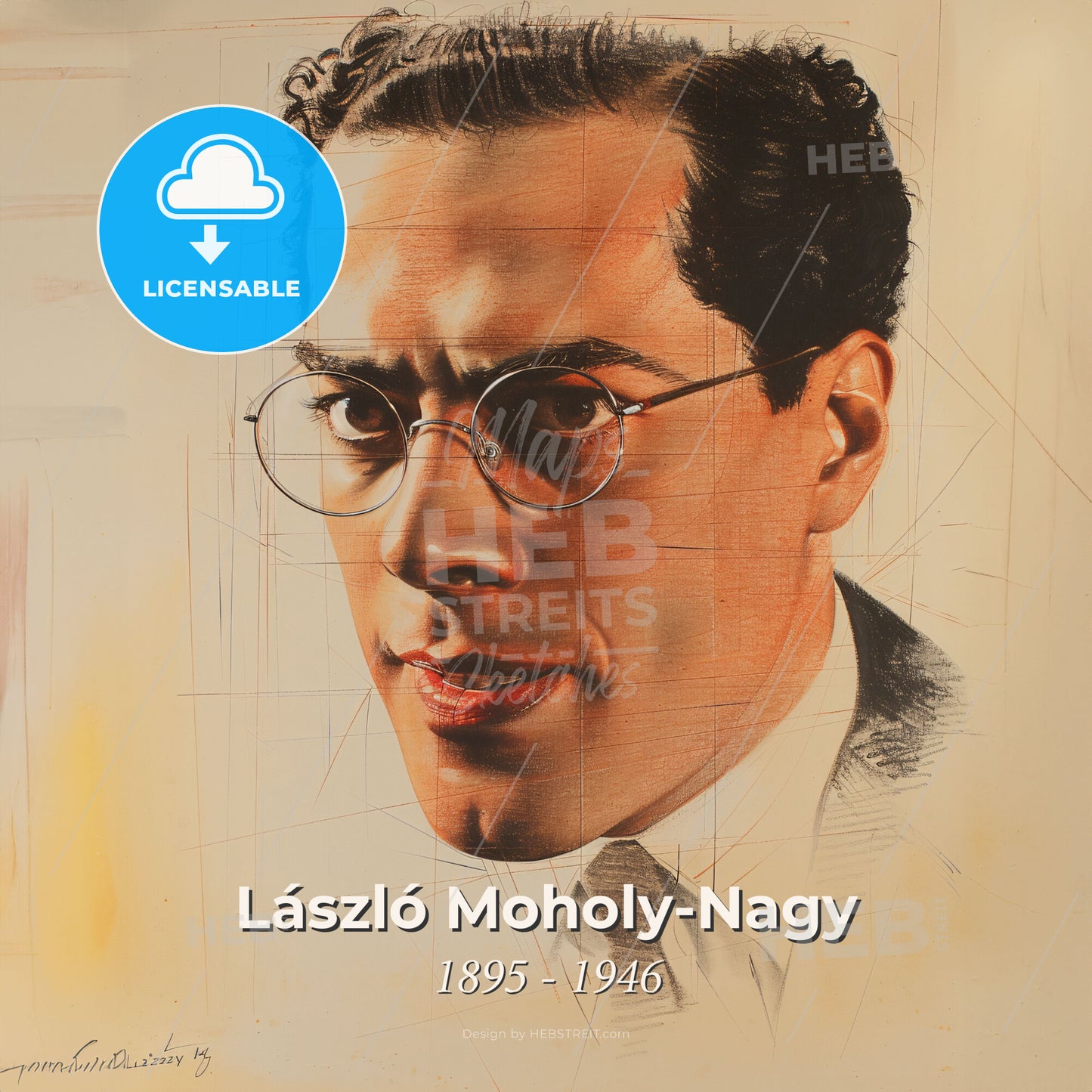 László Moholy-Nagy, 1895 - 1946, Hungarian-German artist - A Man Wearing Glasses And A Suit Print Template