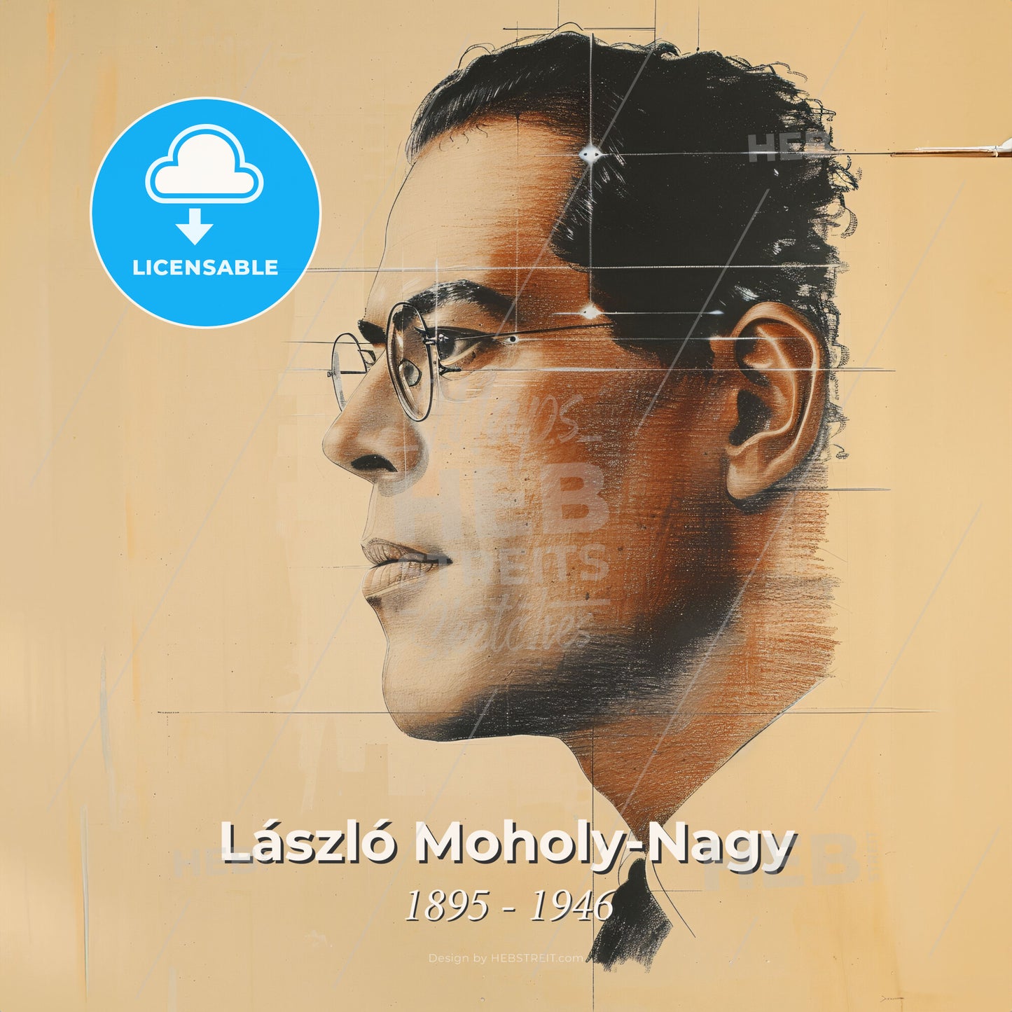 László Moholy-Nagy, 1895 - 1946, Hungarian-German artist - A Man With Glasses And A Tie Print Template