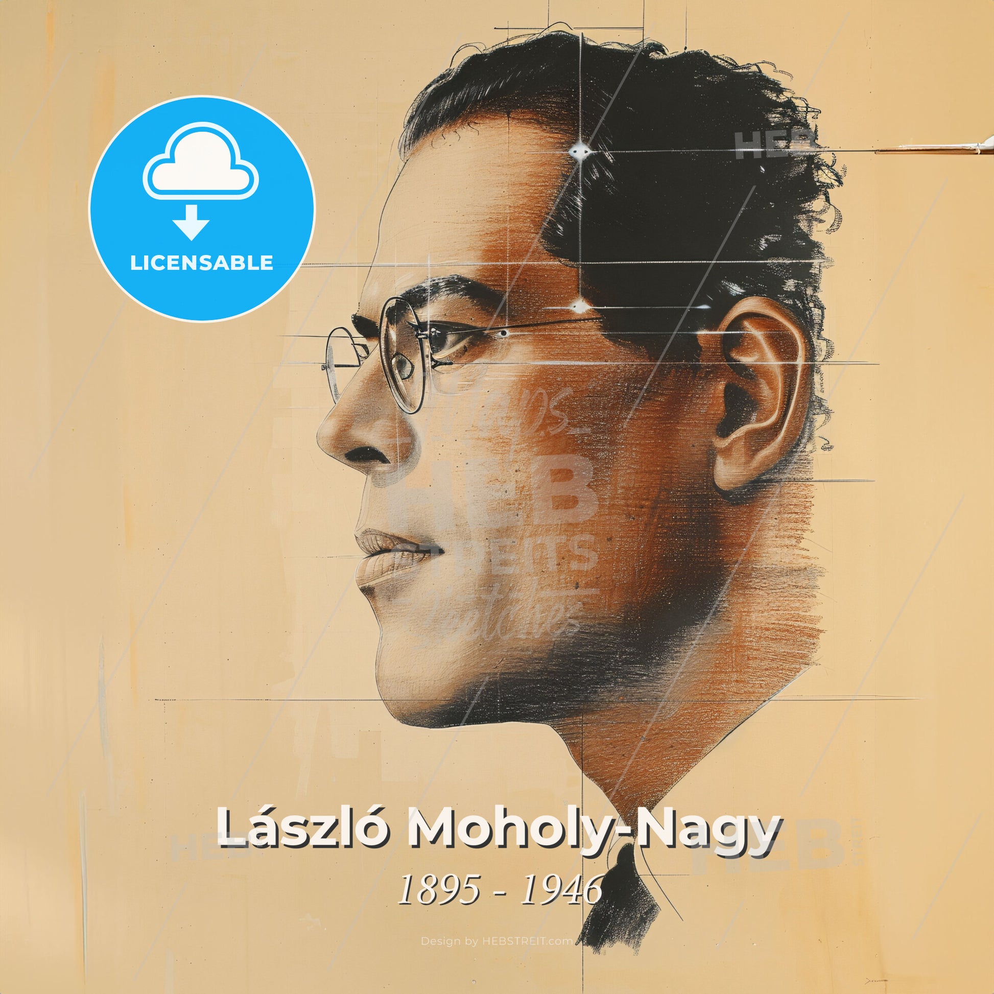 László Moholy-Nagy, 1895 - 1946, Hungarian-German artist - A Man With Glasses And A Tie Print Template