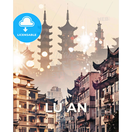 Lu an Skyline Poster Art Composite Local Icons - A city with tall buildings - Square format print template