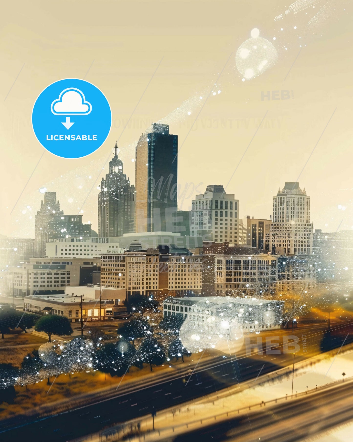 Lubbock, Texas Skyline Composite Art Poster - A city with many buildings and a road