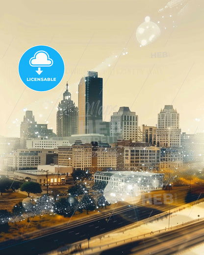 Lubbock, Texas Skyline Composite Art Poster - A city with many buildings and a road