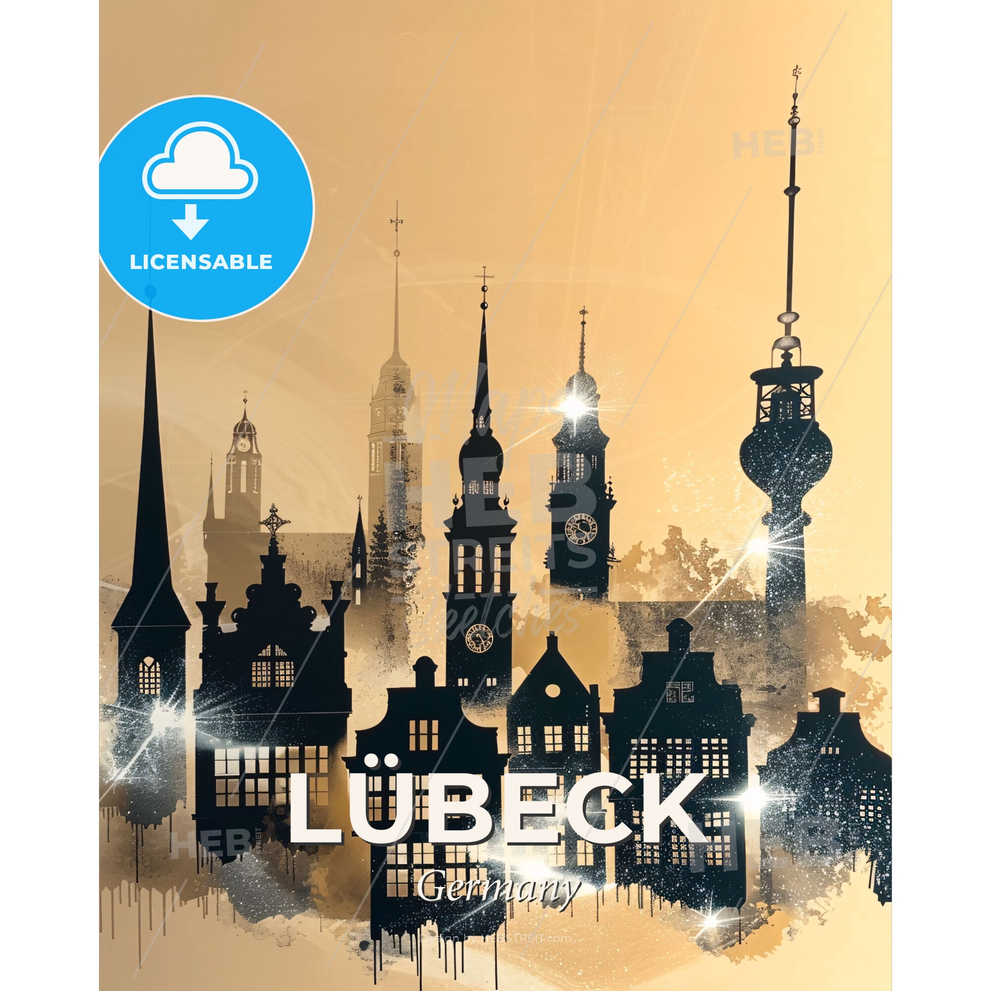 Lubeck City Skyline Double Exposure Composite Art - A silhouette of a city - Square format print template