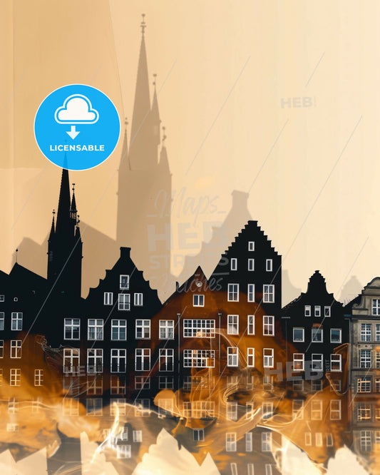Lubeck Skyline Double Exposure Composite Art Poster - A group of buildings with a tower