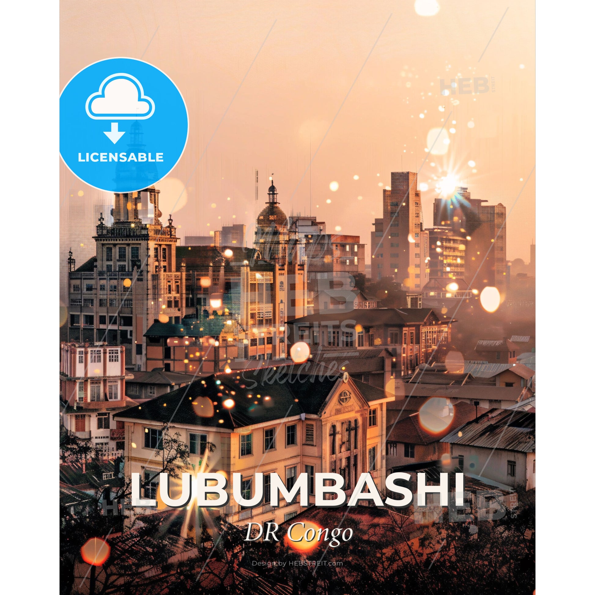 Lubumbashi Skyline Double Exposure Poster Art - A city with many buildings - Square format print template