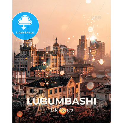 Lubumbashi Skyline Double Exposure Poster Art - A city with many buildings - Square format print template