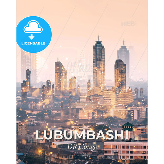 Lubumbashi Skyline Double Exposure Masterpiece - A city with many tall buildings - Square format print template