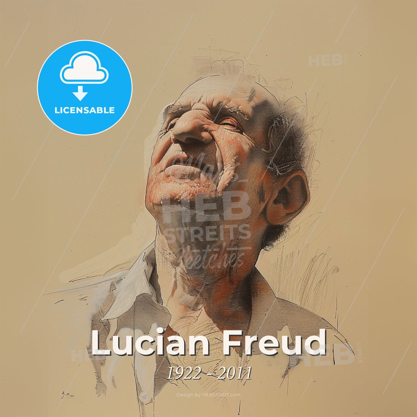 Lucian Freud, 1922 - 2011, British painter - A Man Looking Up With His Eyes Closed Print Template