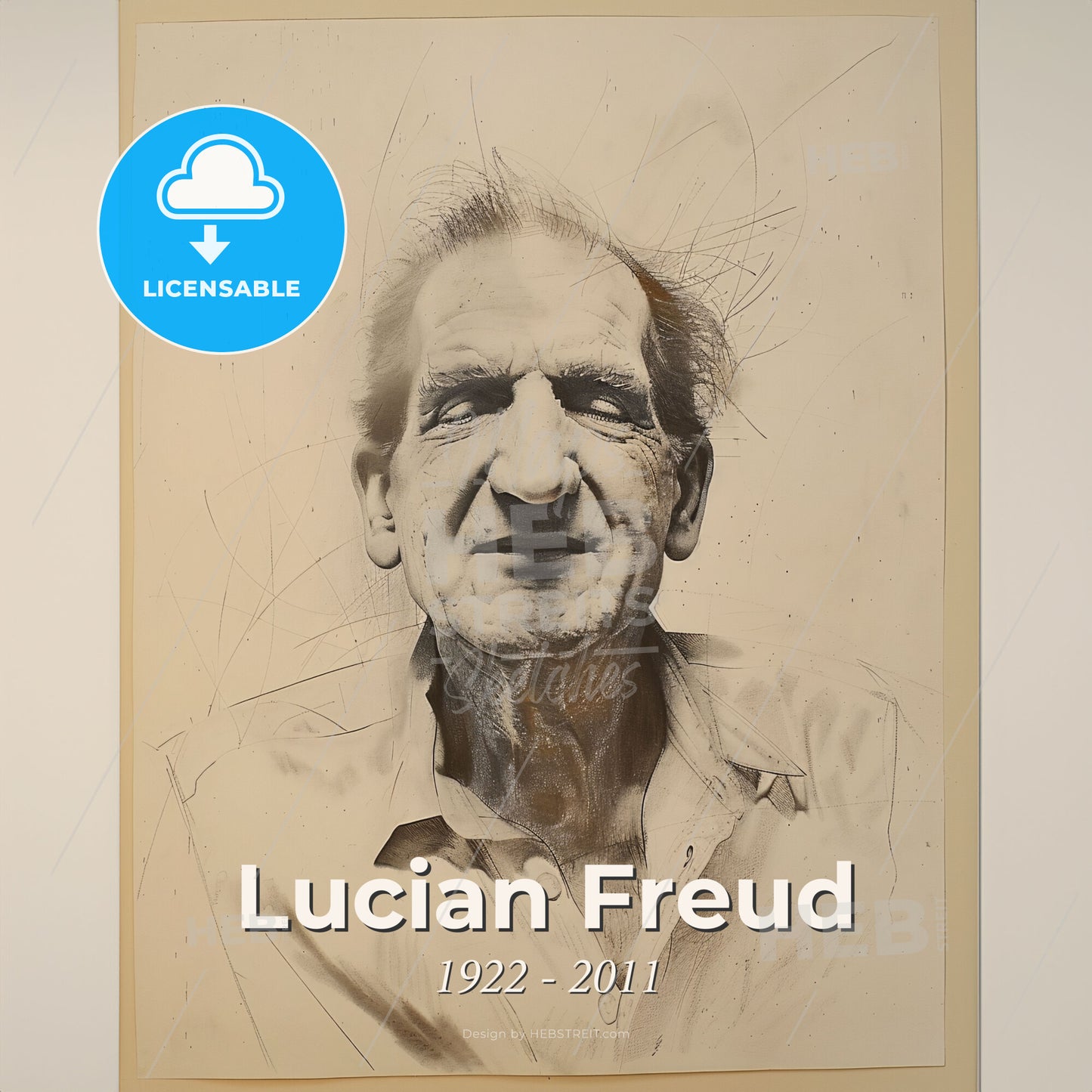 Lucian Freud, 1922 - 2011, British painter - A Drawing Of A Man Print Template