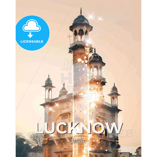 Lucknow Skyline: Iconic Architecture in a Beige Canvas - A building with a tower - Square format print template