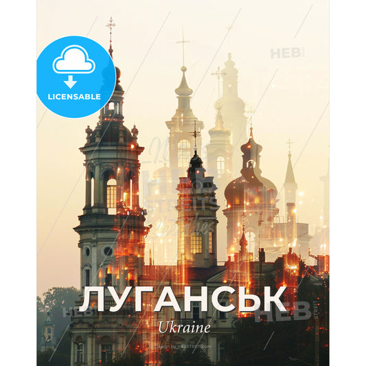 Luhansk City Skyline Composite Art Poster - A building with towers and spires - Square format print template