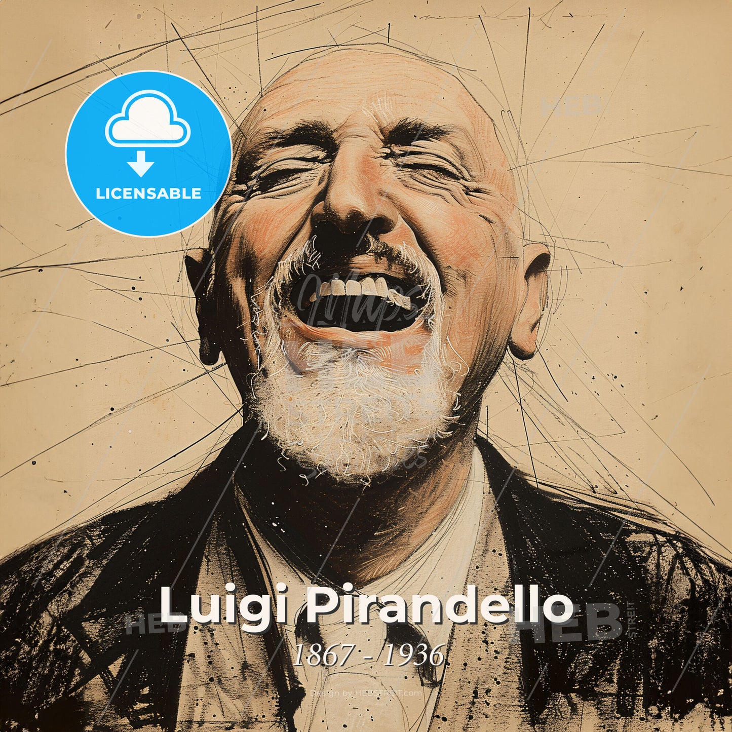 Luigi Pirandello, 1867 - 1936, Italian writer - A Man With A Beard Laughing Print Template