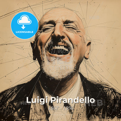 Luigi Pirandello, 1867 - 1936, Italian writer - A Man With A Beard Laughing Print Template
