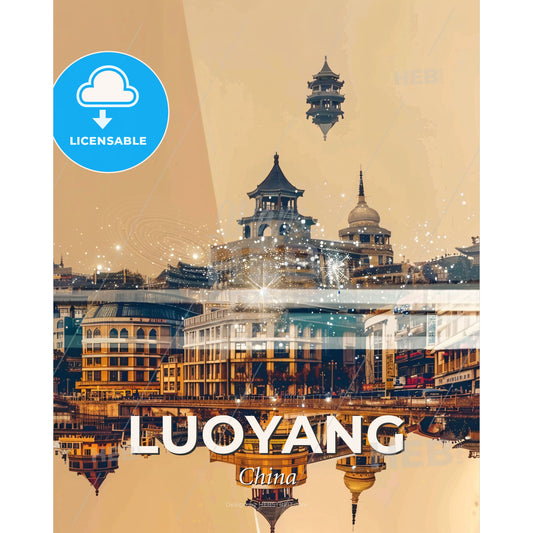 Luoyang: Shimmering Skyline, Cultural Canvas - A city with buildings and a body of water - Square format print template