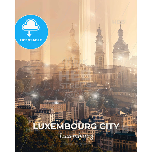 Luxembourg City: Skyline Composite Art Poster - A city with many tall buildings - Square format print template