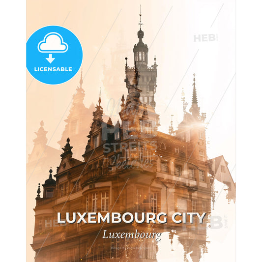 Luxembourg City Skyline Double Exposure Art - A double exposure of a building - Square format print template