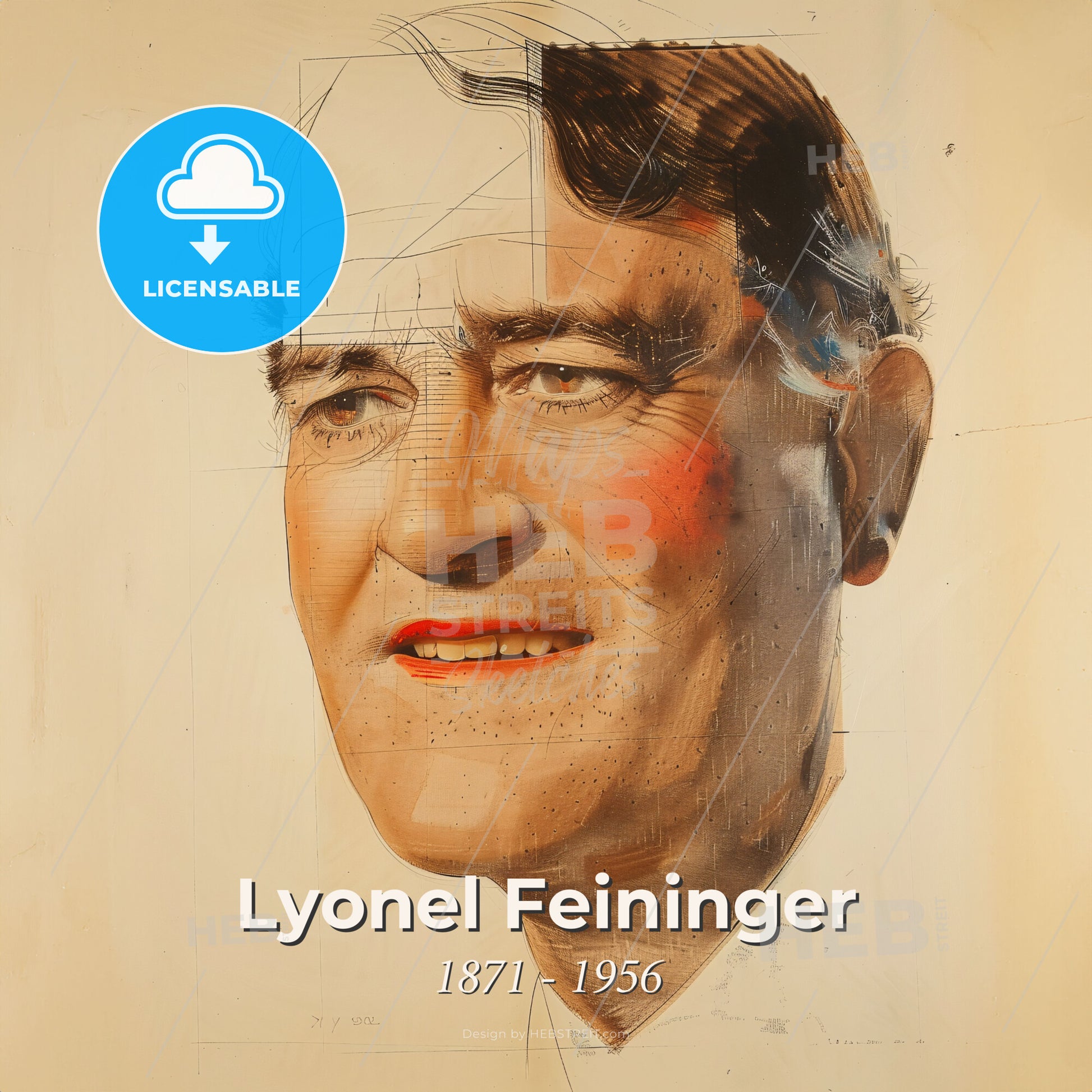 Lyonel Feininger, 1871 - 1956, German-American painter - A Drawing Of A Man's Face Print Template