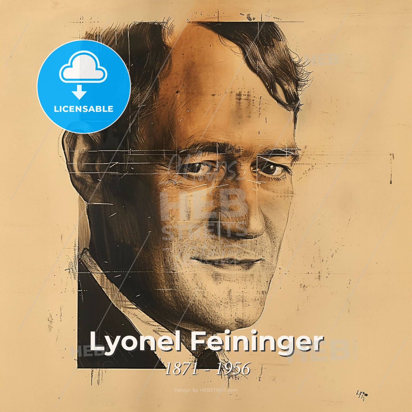 Lyonel Feininger, 1871 - 1956, German-American painter - A Man's Face With A Scribble On The Side Print Template