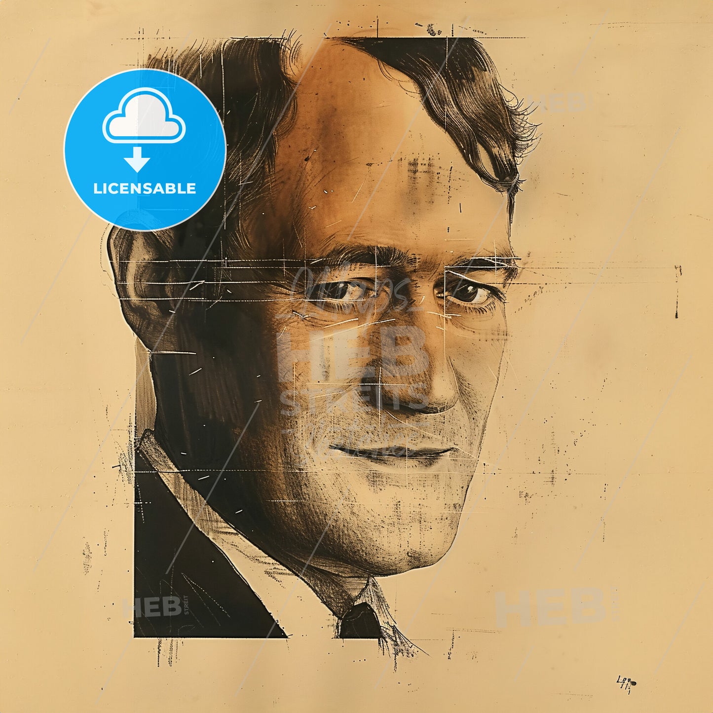 Lyonel Feininger, 1871 - 1956, German-American painter - A Man's Face With A Scribble On The Side