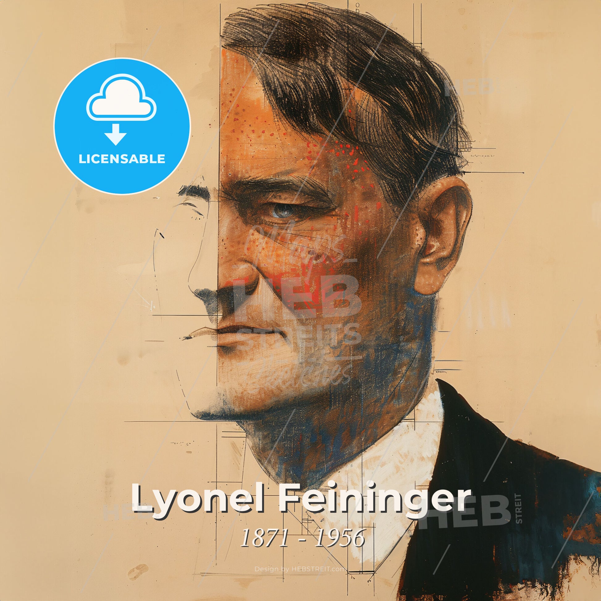 Lyonel Feininger, 1871 - 1956, German-American painter - A Man With A Half Face Print Template