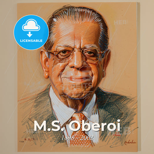M.S. Oberoi, 1898 - 2002, Indian hotelier - A Drawing Of A Man Print Template