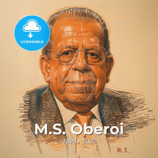 M.S. Oberoi, 1898 - 2002, Indian hotelier - A Man Wearing Glasses And A Suit Print Template