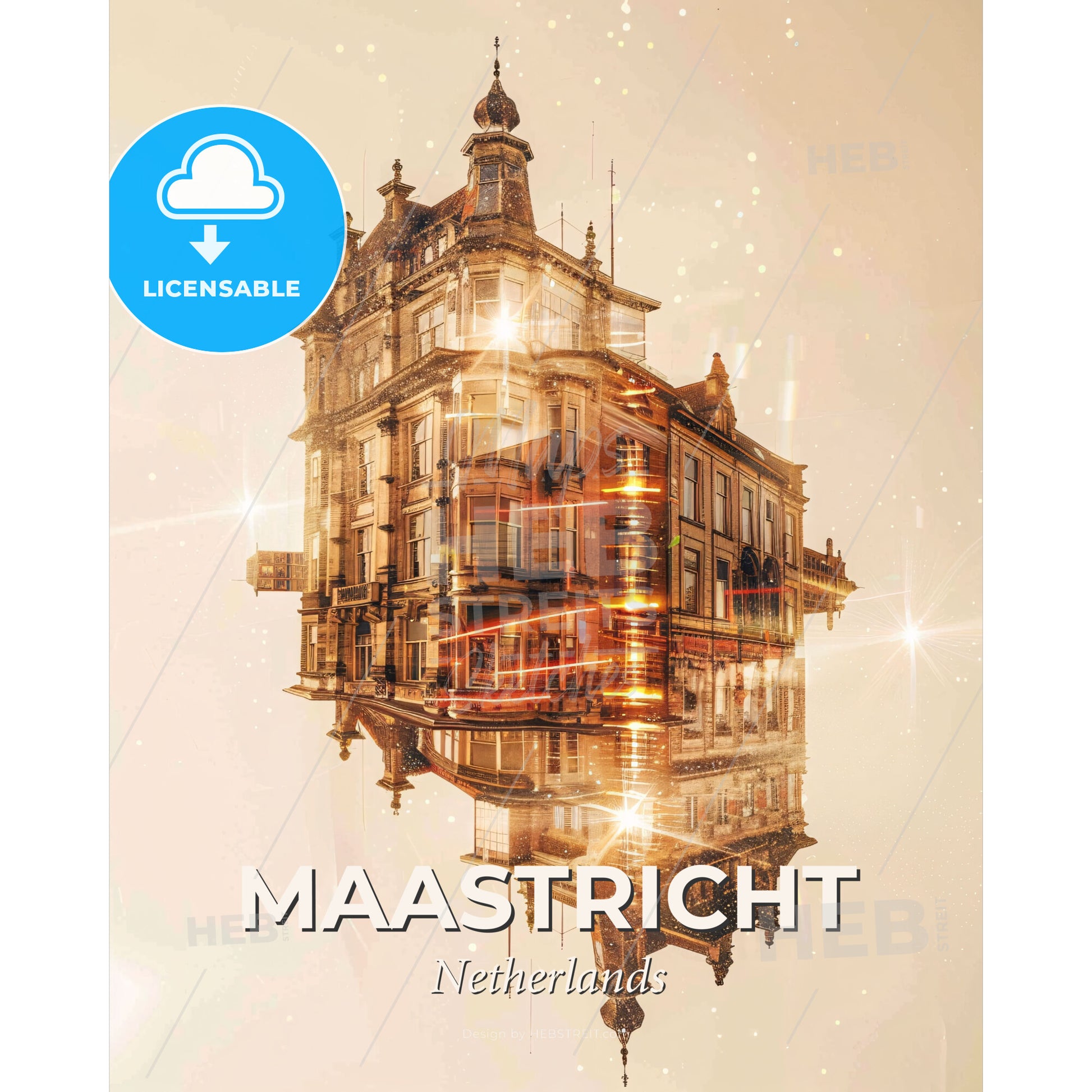 Maastricht Netherlands Skyline Art Poster - A building with a reflection of the sky - Square format print template