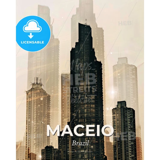 Maceio Skyline Double Exposure Art Decor - A group of tall buildings in a city - Square format print template