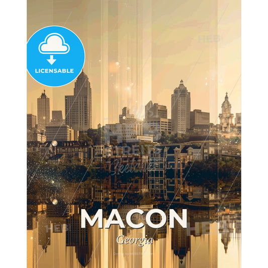 Macon, Georgia: Skyline Sparkle Symphony - A city skyline with trees and water - Square format print template