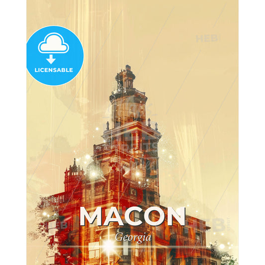 Macon Skyline Vista Collage Sparkles - A building with a tower - Square format print template