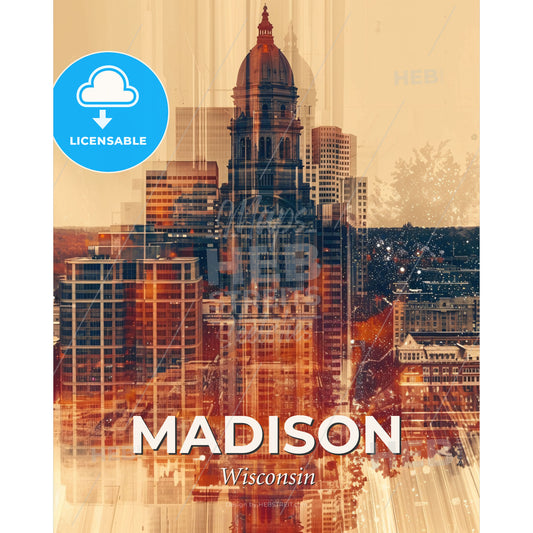 Madison City Skyline Urban Pastel Art - A city skyline with a dome on top - Square format print template