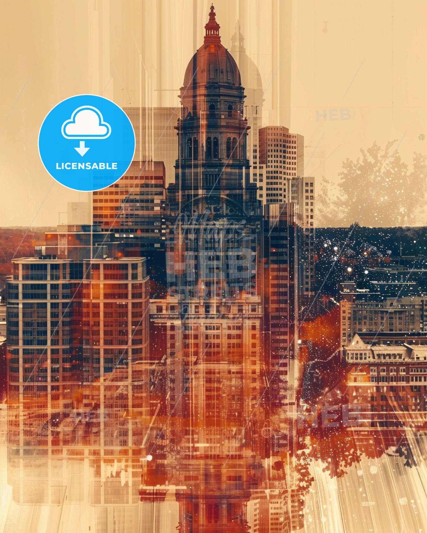 Madison City Skyline Urban Pastel Art - A city skyline with a dome on top