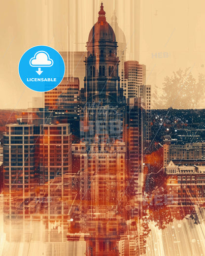 Madison City Skyline Urban Pastel Art - A city skyline with a dome on top