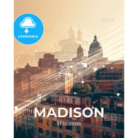 Madison City Skyline Sparkles Art Poster - A city with many buildings - Square format print template