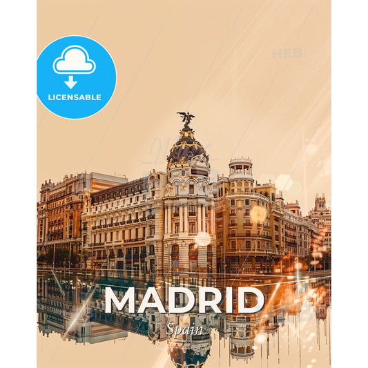 Madrid Skyline Art Print: Iconic Beauty and Sparkle - A large building with a statue on top of it - Square format print template