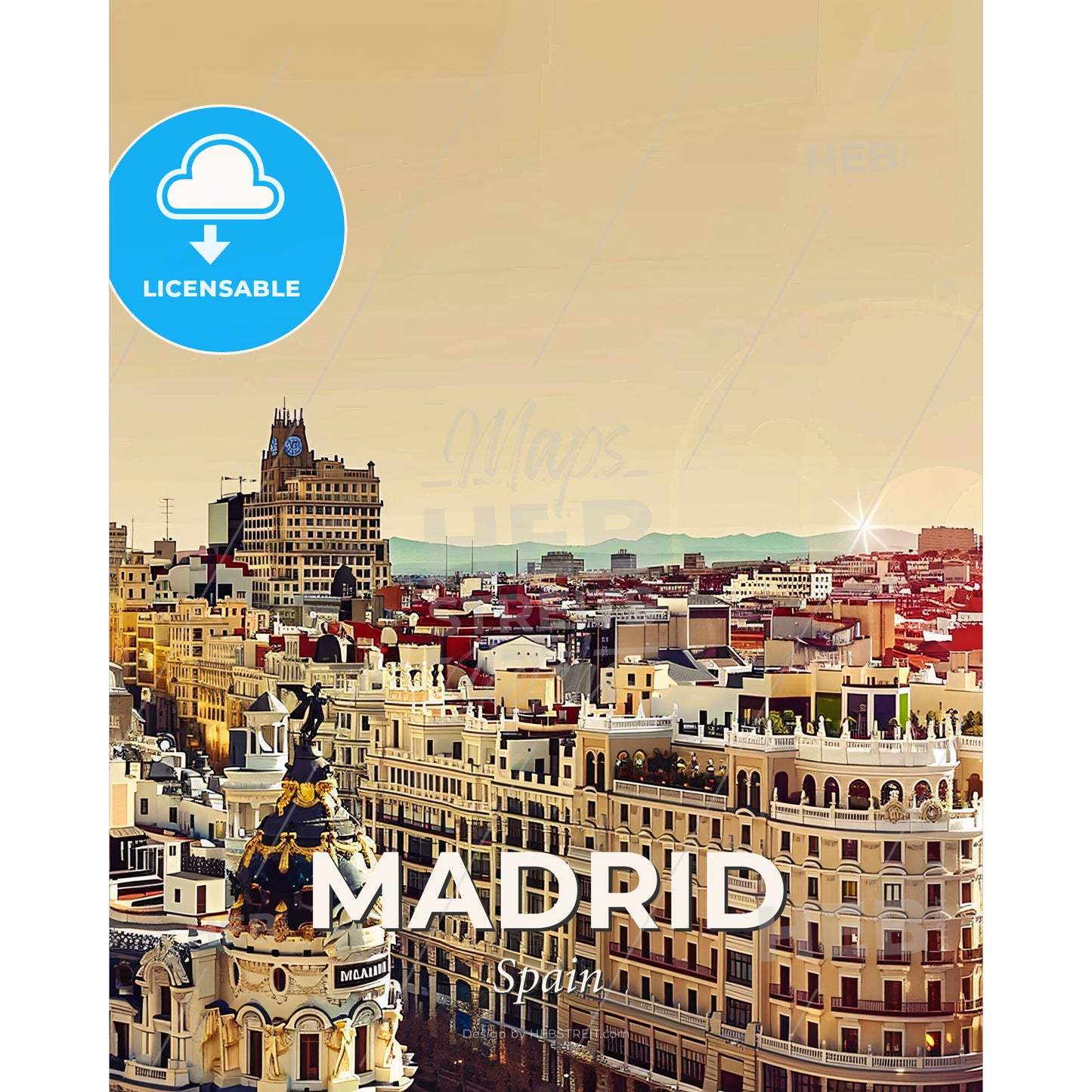Madrid City Skyline Composite Artwork - A city with many buildings - Square format print template