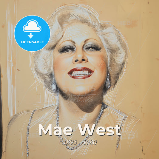 Mae West, 1893 - 1980, American actress - A Drawing Of A Woman Smiling Print Template