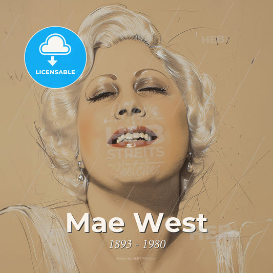 Mae West, 1893 - 1980, American actress - A Drawing Of A Woman With Her Eyes Closed Print Template