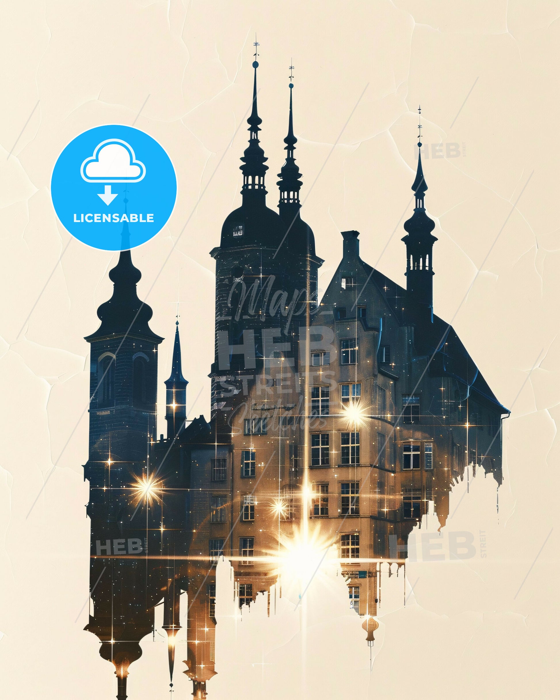 Magdeburg Sky Silhouette Poster - A building with towers and a light