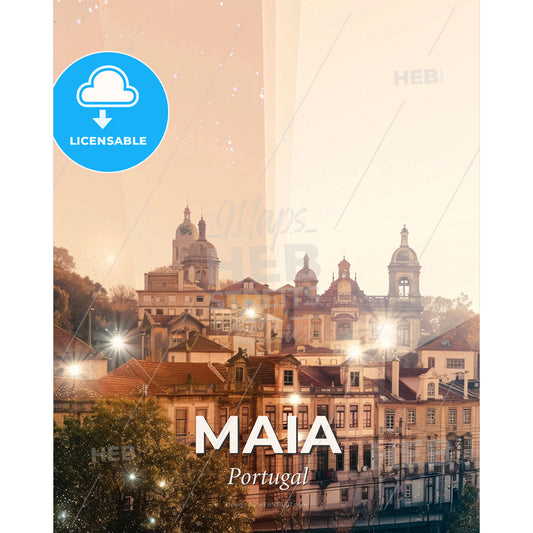 Maia Skyline Double Exposure Art Poster - A city with many buildings - Square format print template