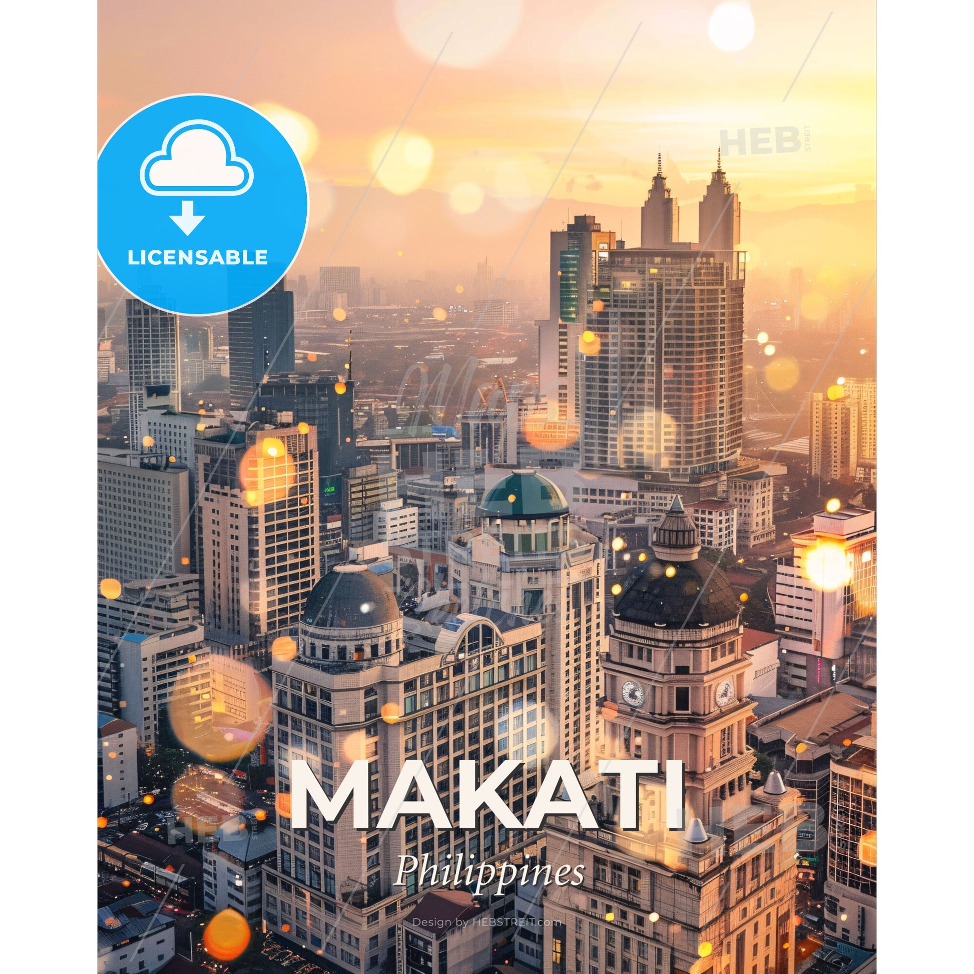Makati Skyline Double Exposure Art - A city with many tall buildings - Square format print template