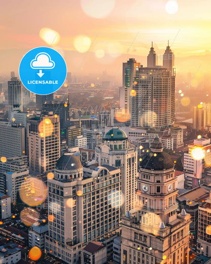 Makati Skyline Double Exposure Art - A city with many tall buildings