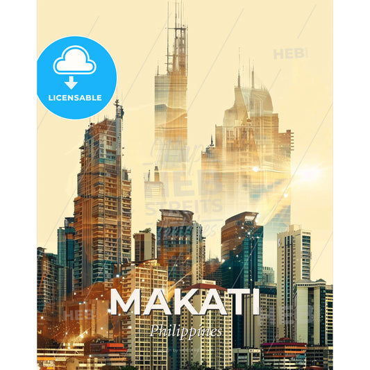 Makati Skyline Double Exposure Paper Art - A city skyline with many tall buildings - Square format print template