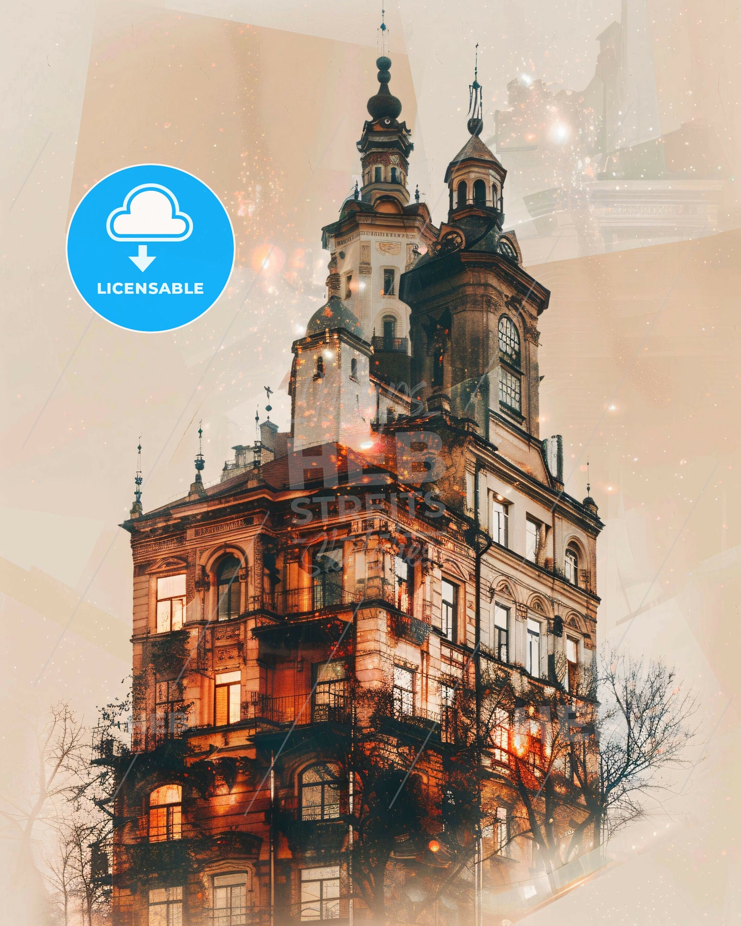 Makiivka Skyline Poster: Iconic Architecture on Beige - A building with many windows